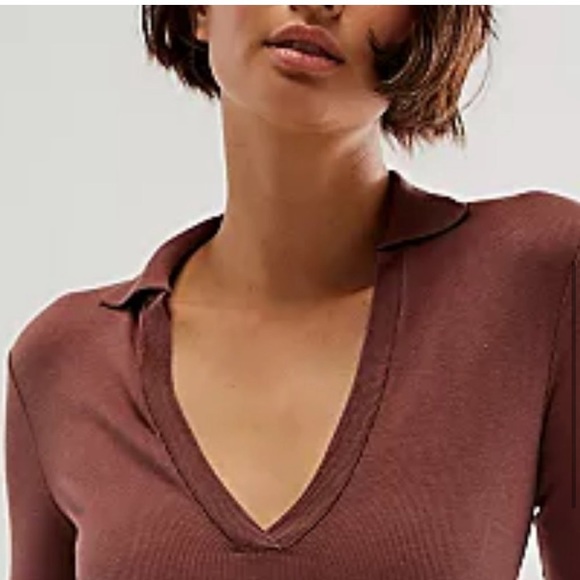 XS 🔖 FREE PEOPLE Intimately Do It Right Bodysuit Collar Hickory Mauve - Picture 4 of 6